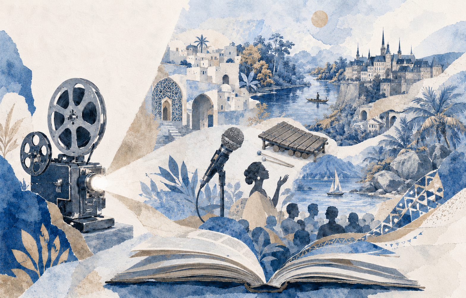 Illustrated Francophone cinema, literature and music collage